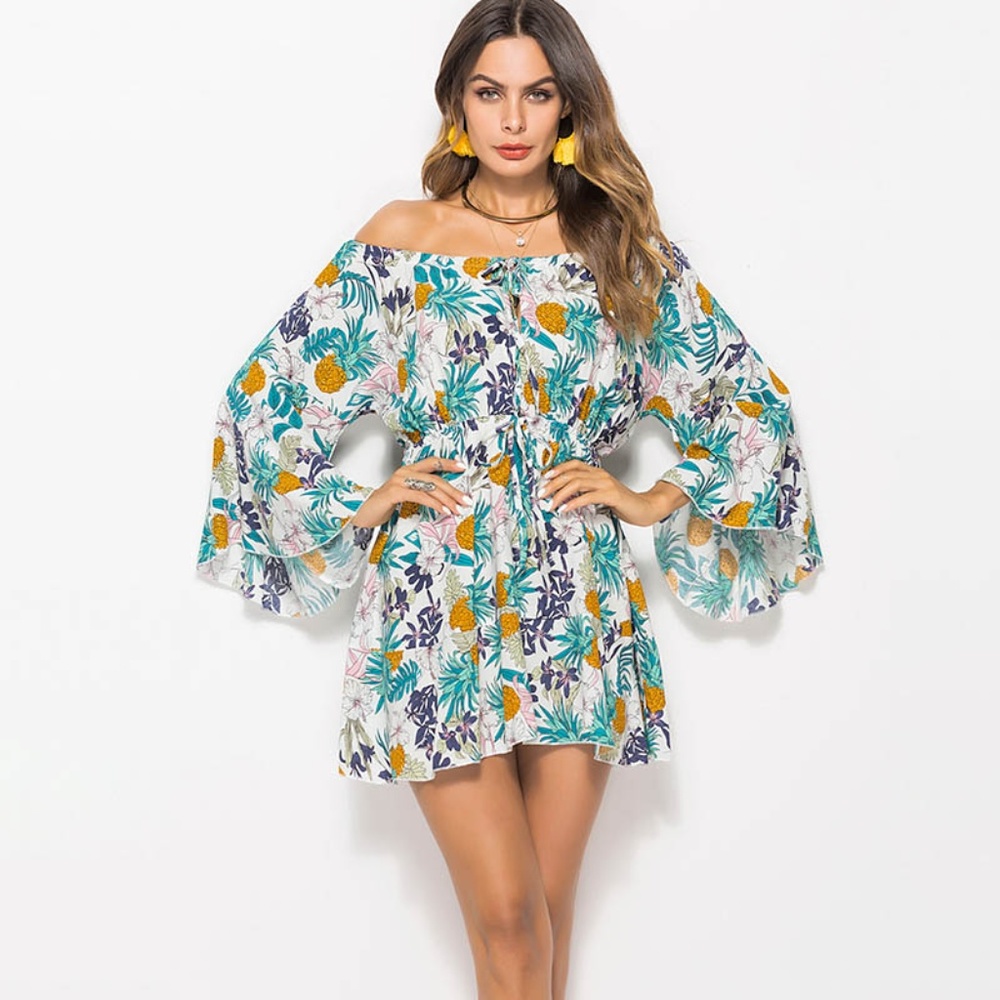Floral Print Sexy Off Shoulder Evening Dress